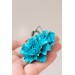 Blue gold Flowers Statement earrings, polymer clay earrings