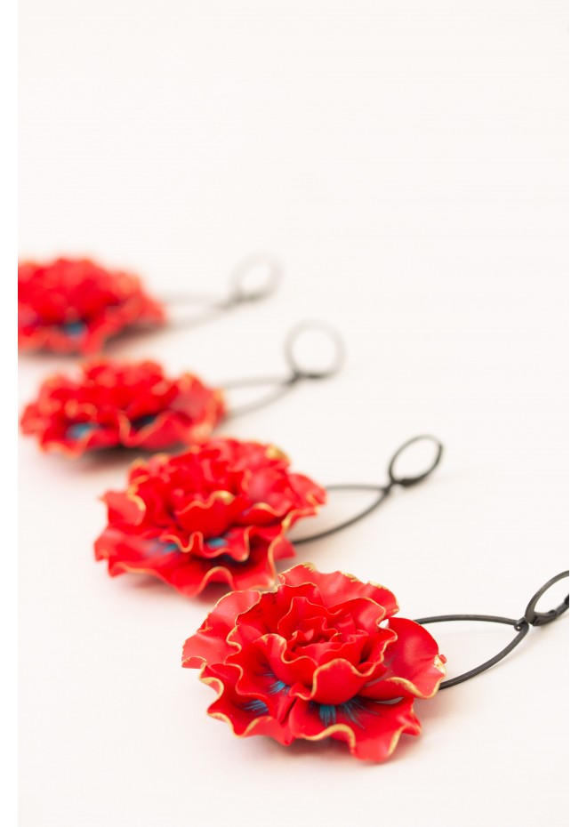 Red gold Flowers Statement earrings, polymer clay earrings
