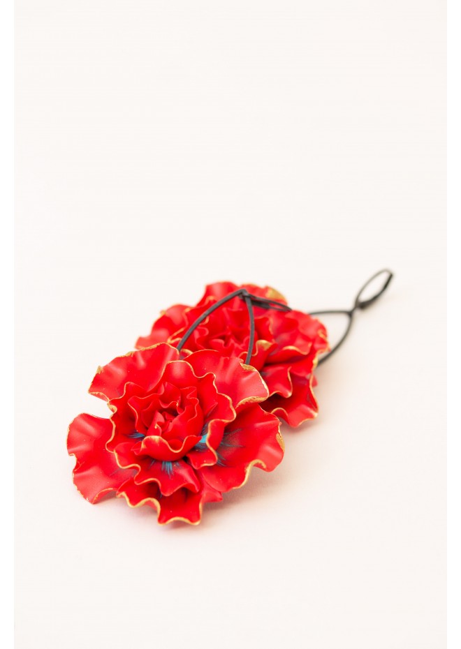 Red gold Flowers Statement earrings, polymer clay earrings