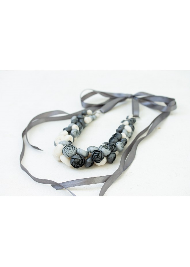 Beyond Colors Necklace – Unique Handmade Gray and White Floral Jewelry | Eten Iren