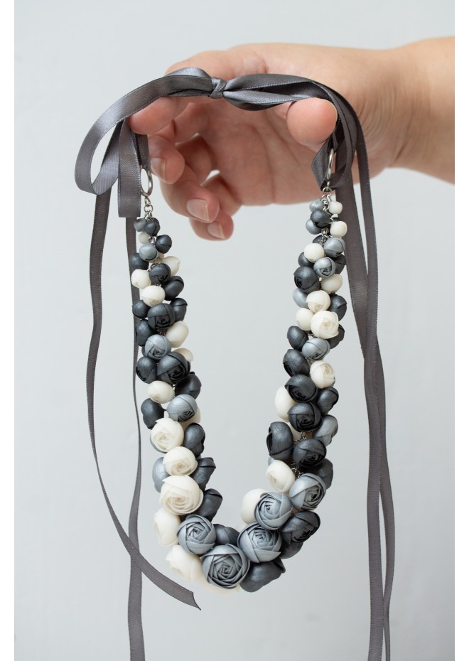 Beyond Colors Necklace – Unique Handmade Gray and White Floral Jewelry | Eten Iren