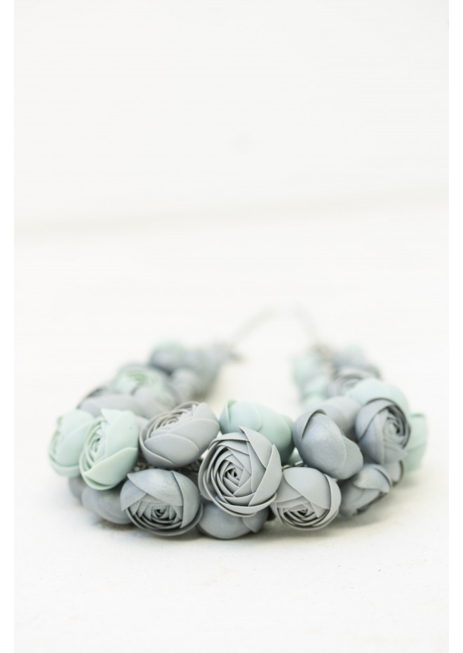 Gray and Mint Handmade Floral Necklace