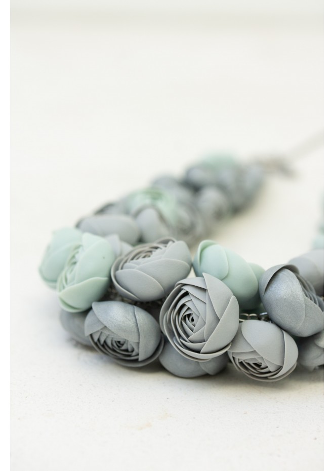 Gray and Mint Handmade Floral Necklace