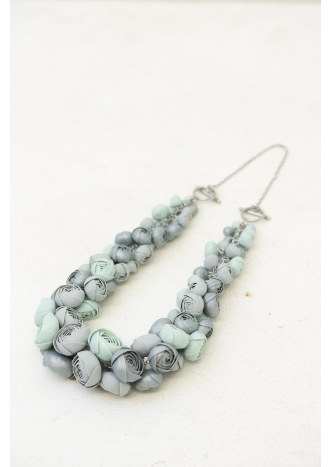 Gray and Mint Handmade Floral Necklace