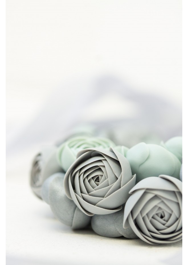 Gray and Mint Handmade Floral Necklace