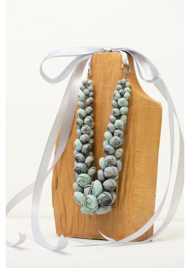Gray and Mint Handmade Floral Necklace