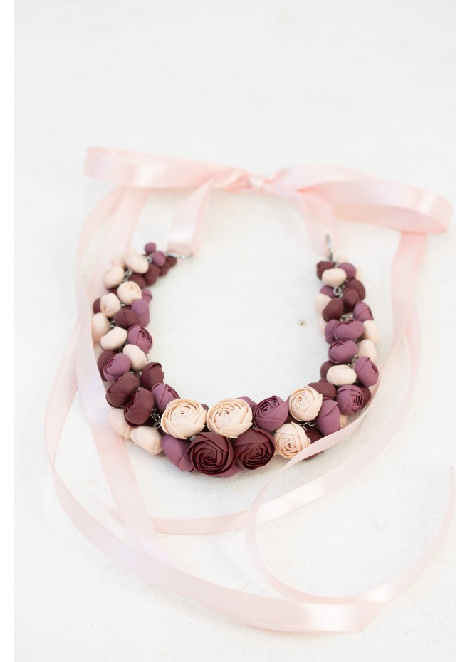 Purple Rose Floral Necklace