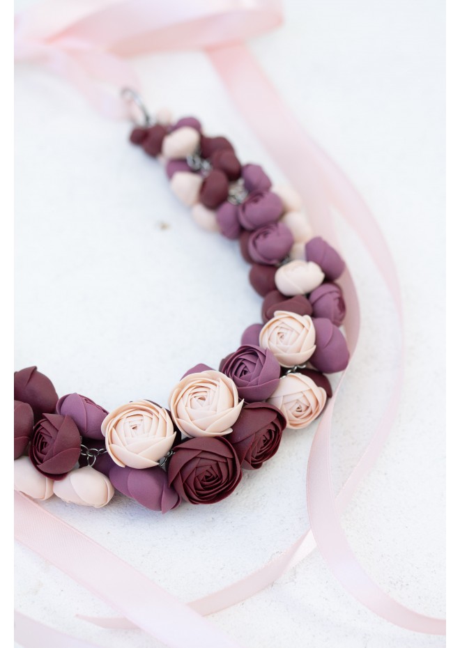 Purple Rose Floral Necklace
