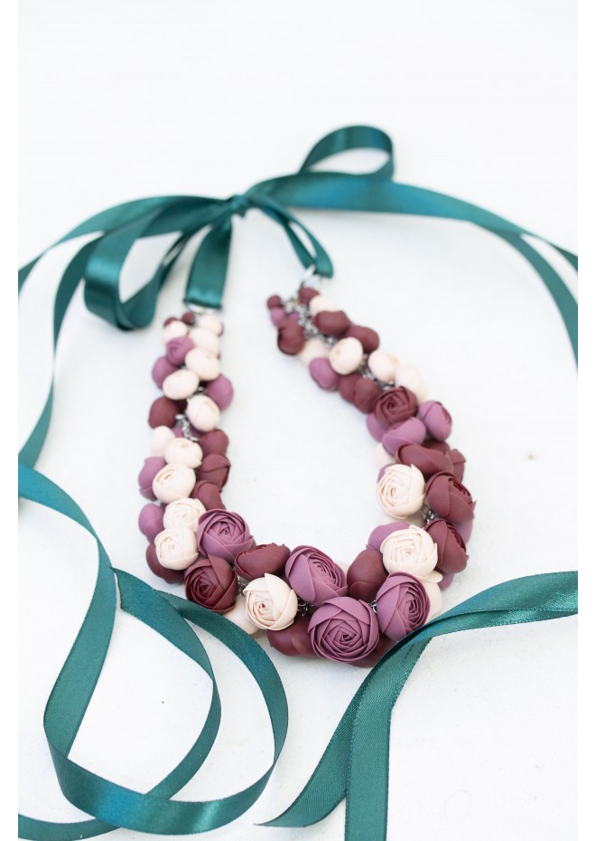 Purple Rose Floral Necklace