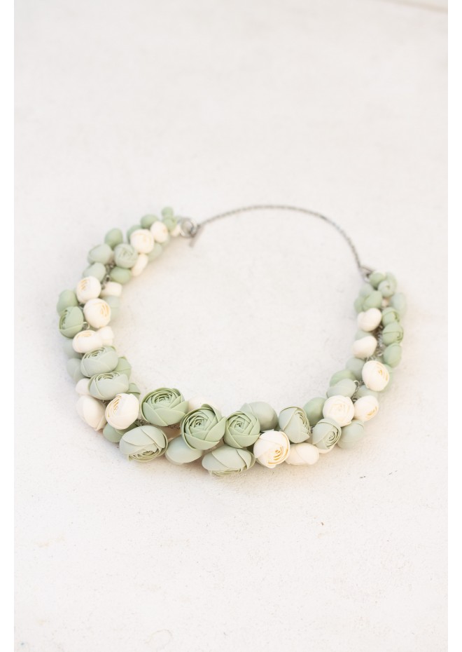 Sage & Ivory Rose Floral Necklace