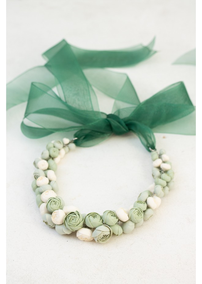 Sage & Ivory Rose Floral Necklace