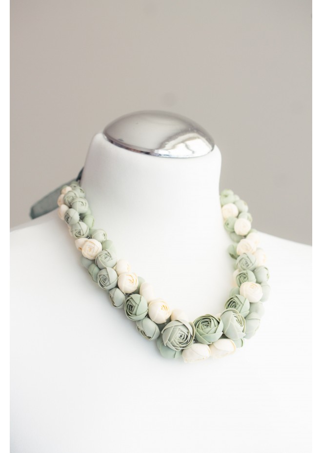 Sage & Ivory Rose Floral Necklace