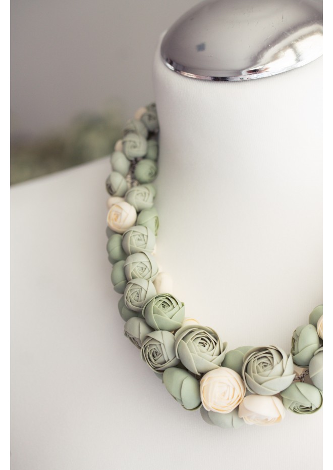 Sage & Ivory Rose Floral Necklace