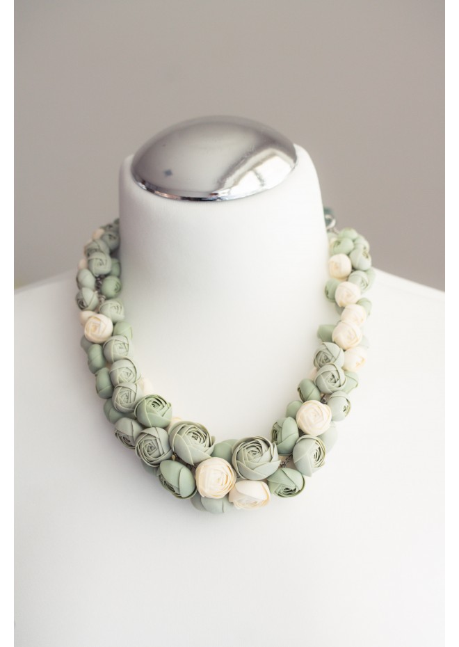 Sage & Ivory Rose Floral Necklace