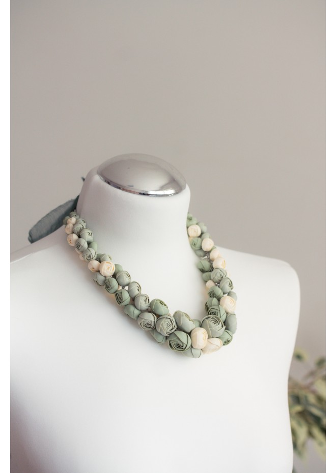 Sage & Ivory Rose Floral Necklace