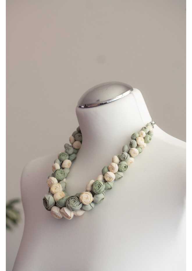 Sage & Ivory Rose Floral Necklace