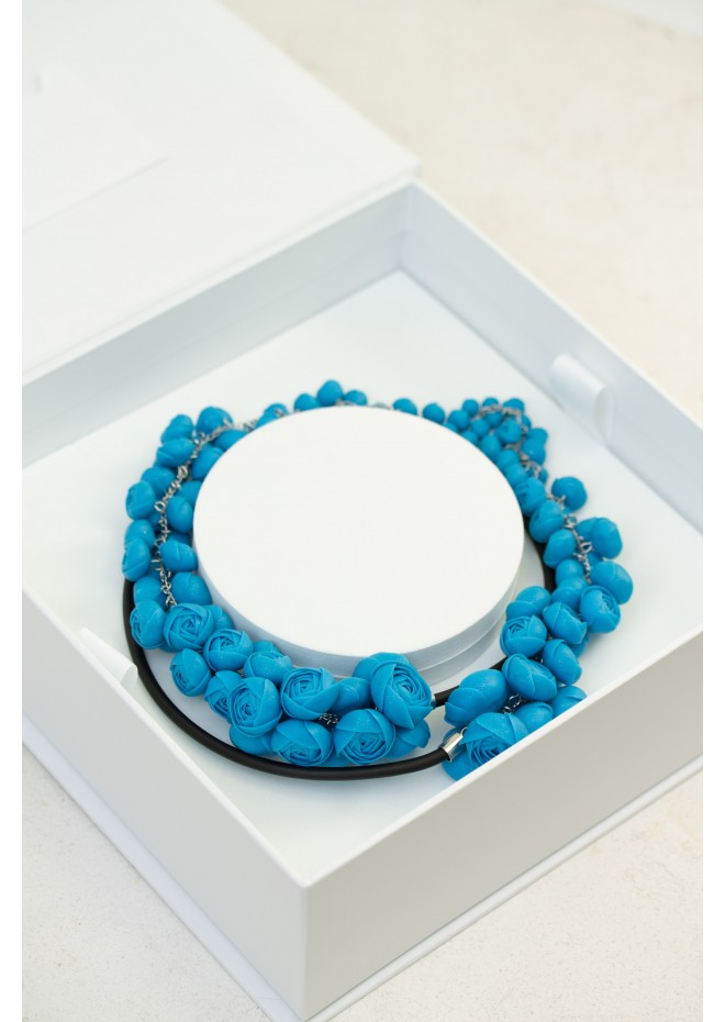 Blue Sculptural Asymmetric Necklace