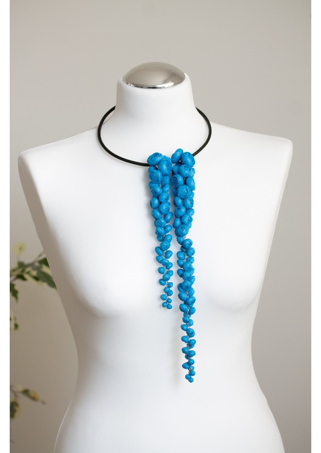 Blue Sculptural Asymmetric Necklace