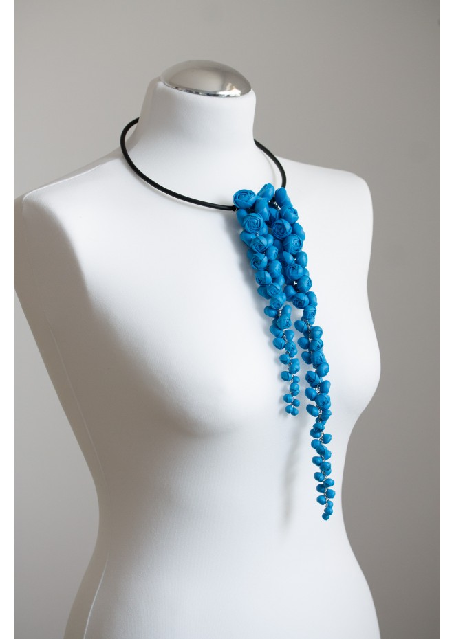 Blue Sculptural Asymmetric Necklace