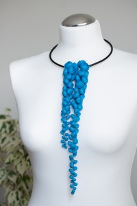 Blue Sculptural Asymmetric Necklace • Long Layered Floral Design • One of a Kind