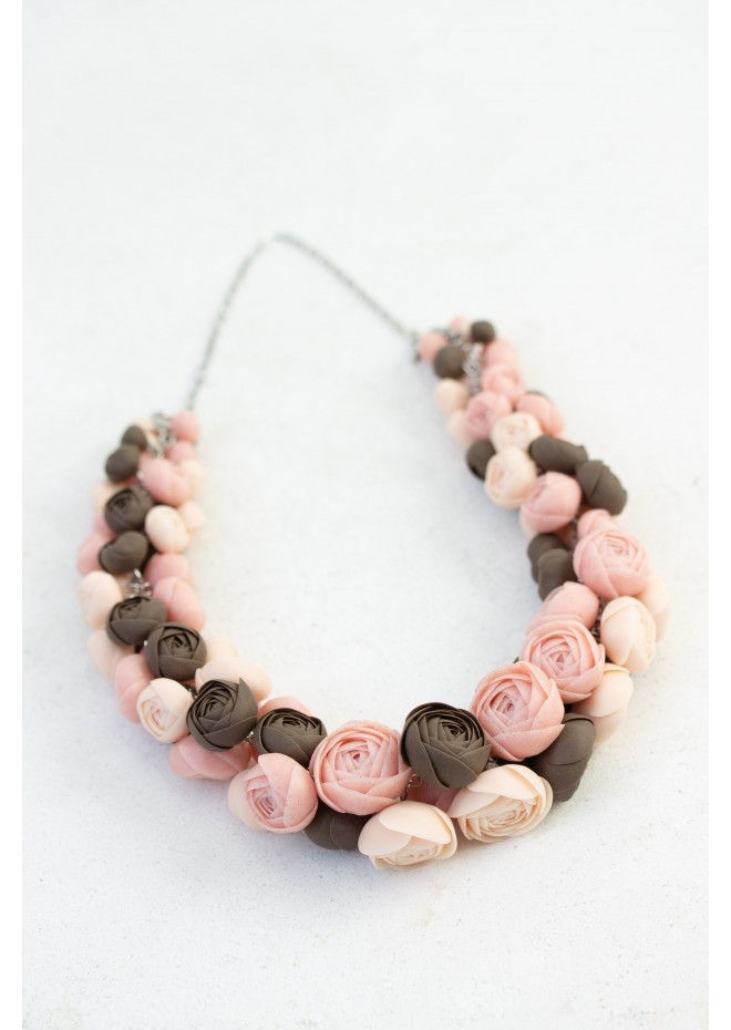 Chocolate Blush Floral Statement Necklace