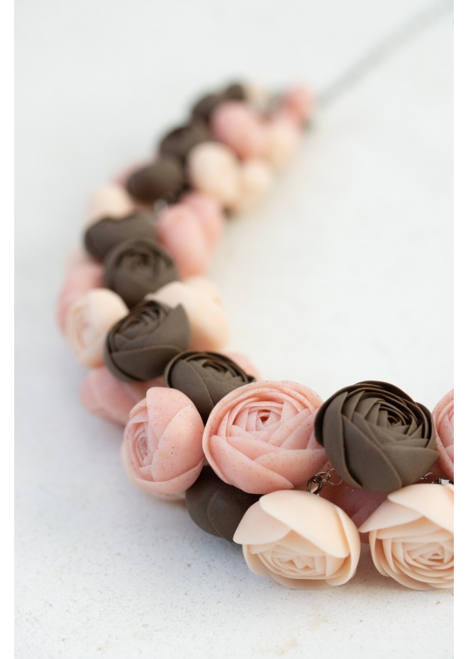 Chocolate Blush Floral Statement Necklace