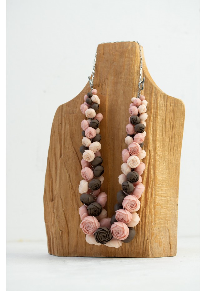 Chocolate Blush Floral Statement Necklace