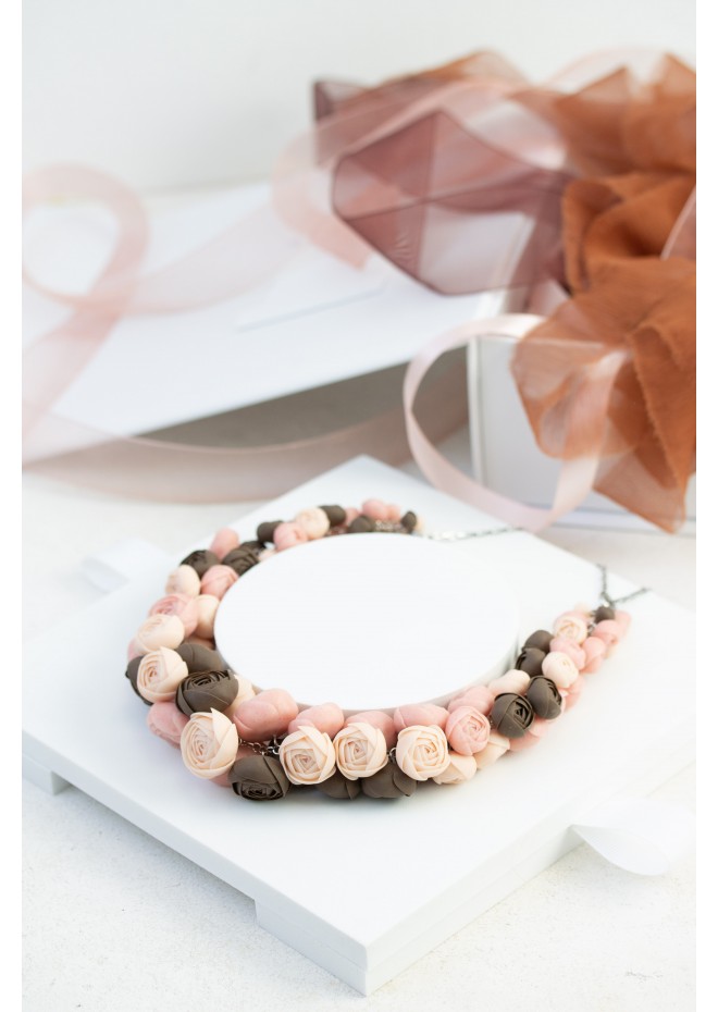 Chocolate Blush Floral Statement Necklace