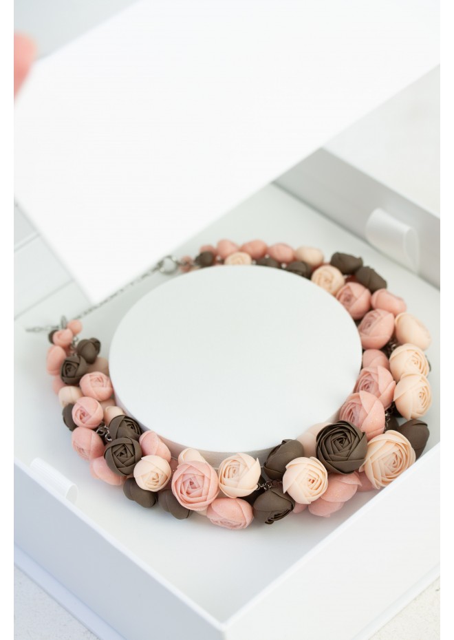 Chocolate Blush Floral Statement Necklace