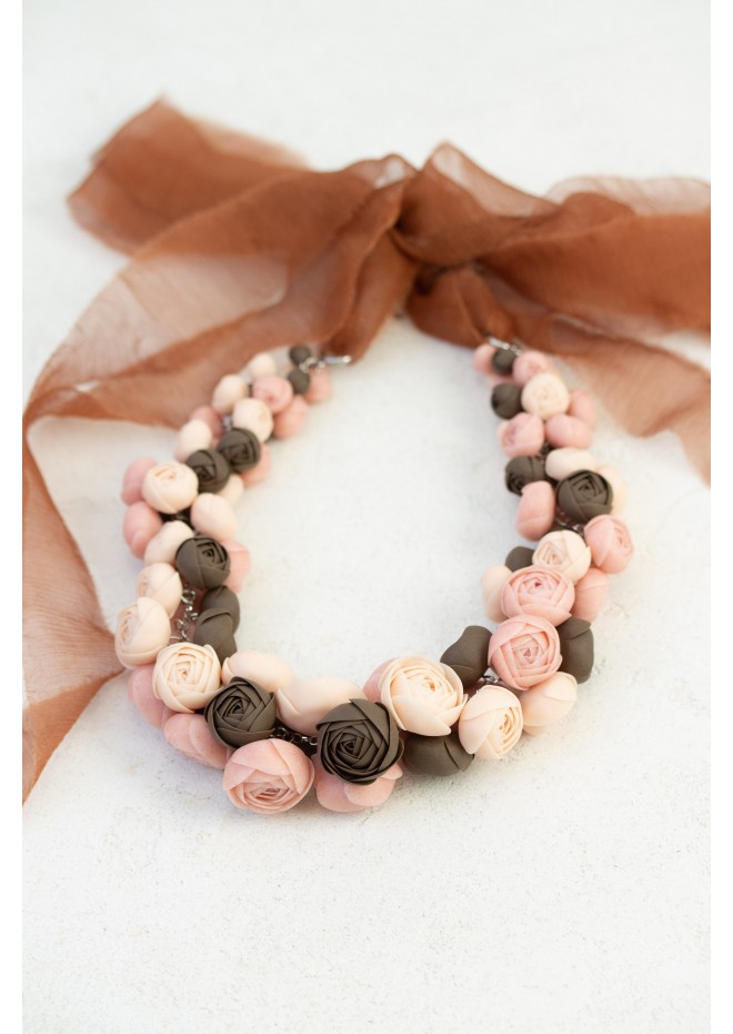 Chocolate Blush Floral Statement Necklace