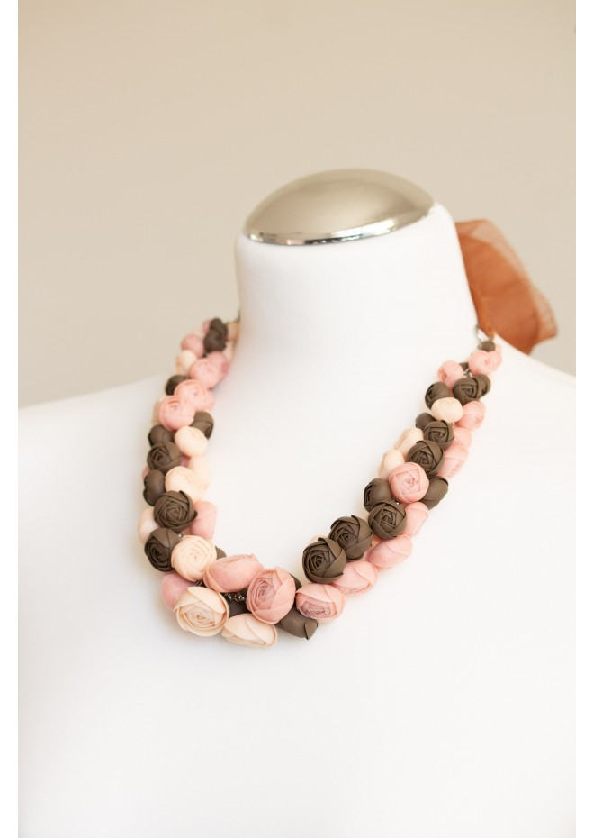 Chocolate Blush Floral Statement Necklace