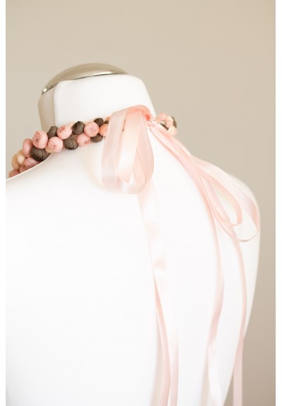 Blush & Cocoa Statement Necklace – Sculptural Floral Necklace, Unique Gift for Her