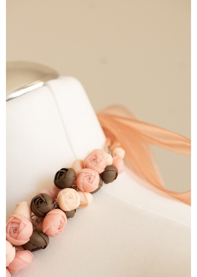 Chocolate Blush Floral Statement Necklace