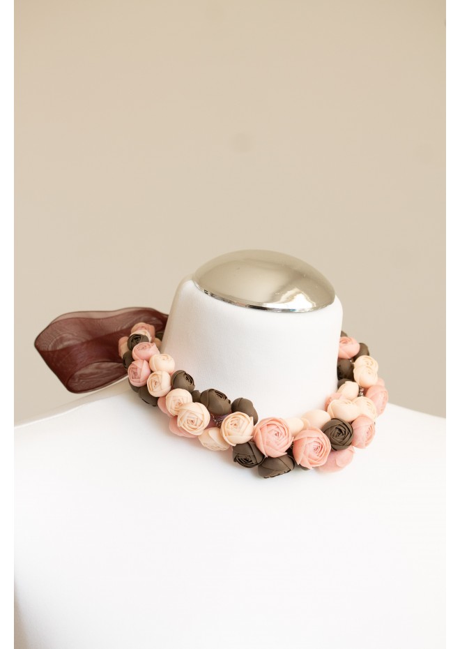Chocolate Blush Floral Statement Necklace