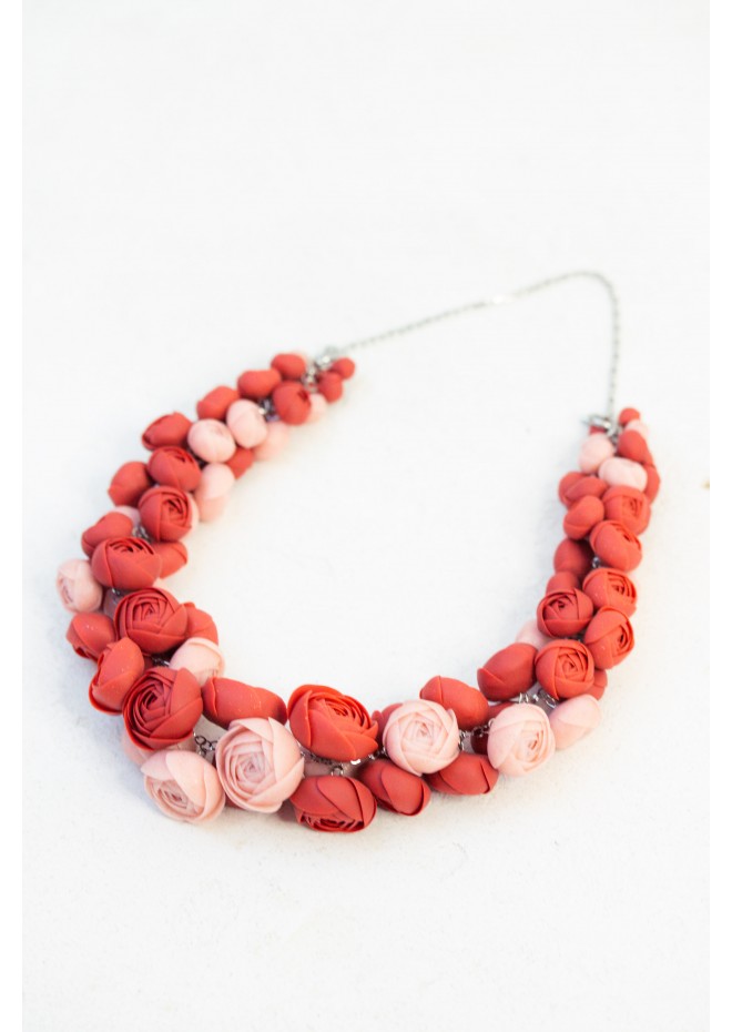 Deep Red Floral Statement Necklace