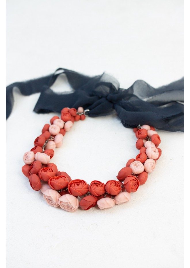 Deep Red Floral Statement Necklace