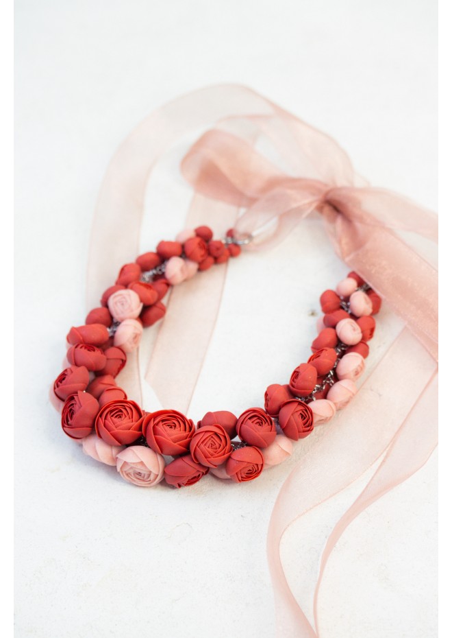 Deep Red Floral Statement Necklace