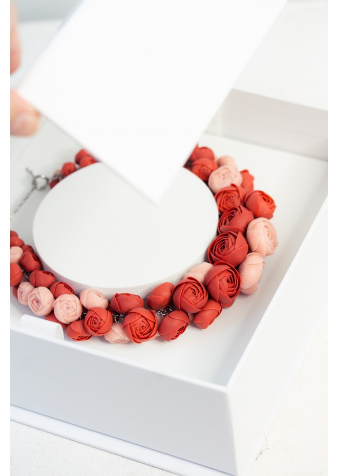 Deep Red Floral Statement Necklace