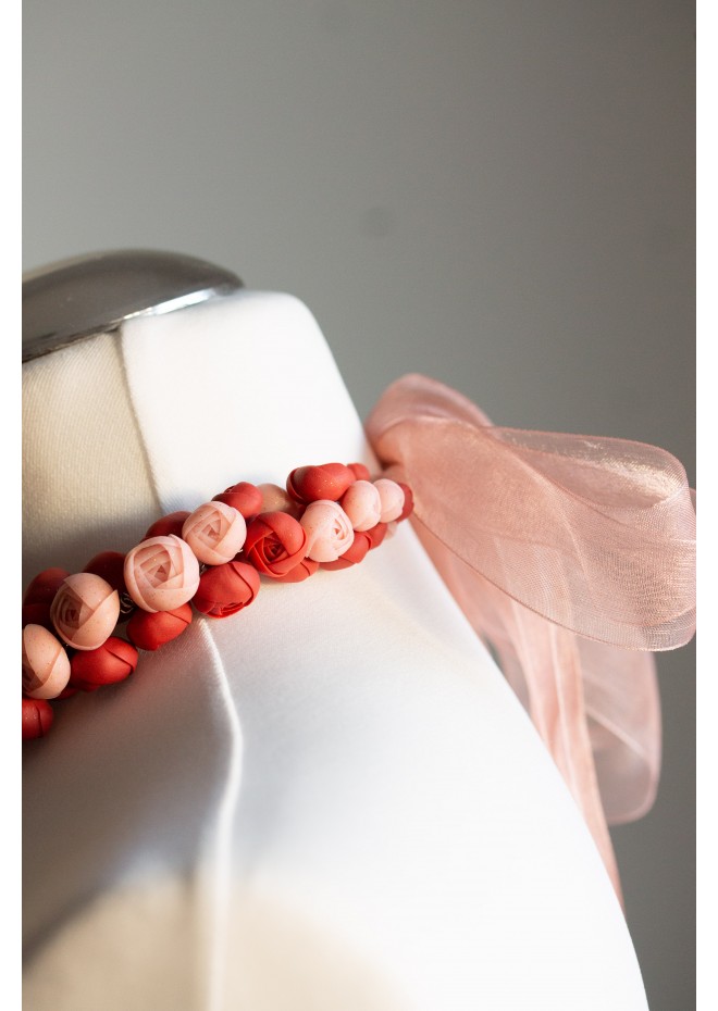 Deep Red Floral Statement Necklace