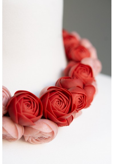 Deep Red Floral Statement Necklace – Unique Handmade Necklace, Sculptural Jewelry