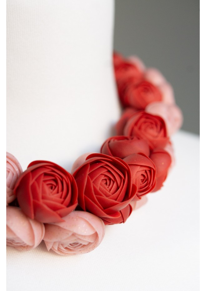 Deep Red Floral Statement Necklace