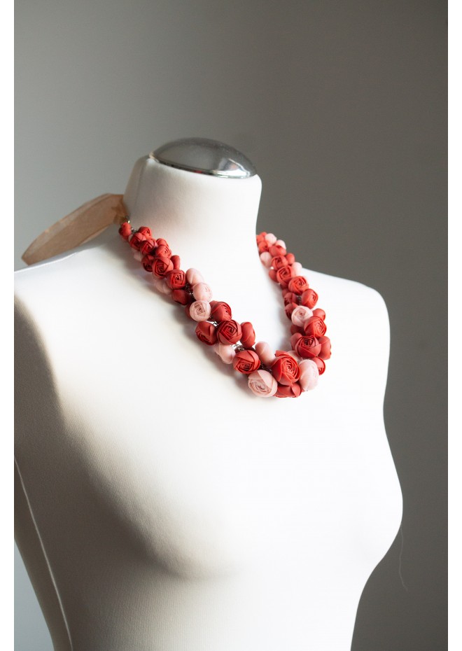 Deep Red Floral Statement Necklace