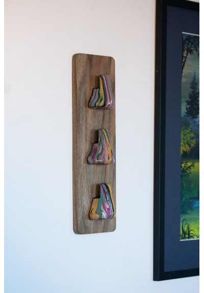 Wall Mounted Glasses Holder with Sculptural Noses | Handmade Walnut Wood Art