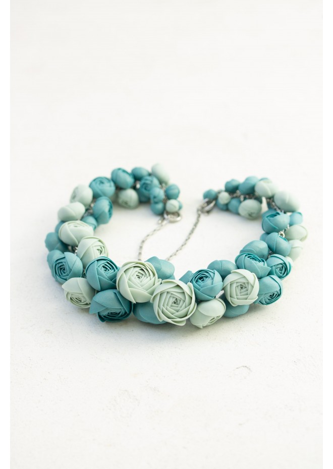 Dusty Teal Floral Statement Necklace