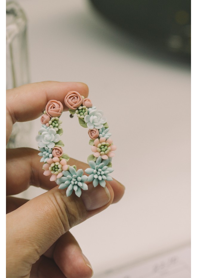 Succulent Echeveria Cuff earrings Grey Blue Purple Succulents dangle earrings, unique floral jewelry, design from EtenIren