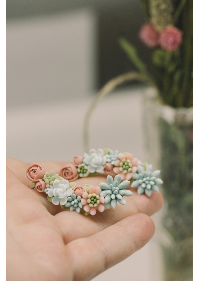 Succulent Echeveria Cuff earrings Grey Blue Purple Succulents dangle earrings, unique floral jewelry, design from EtenIren