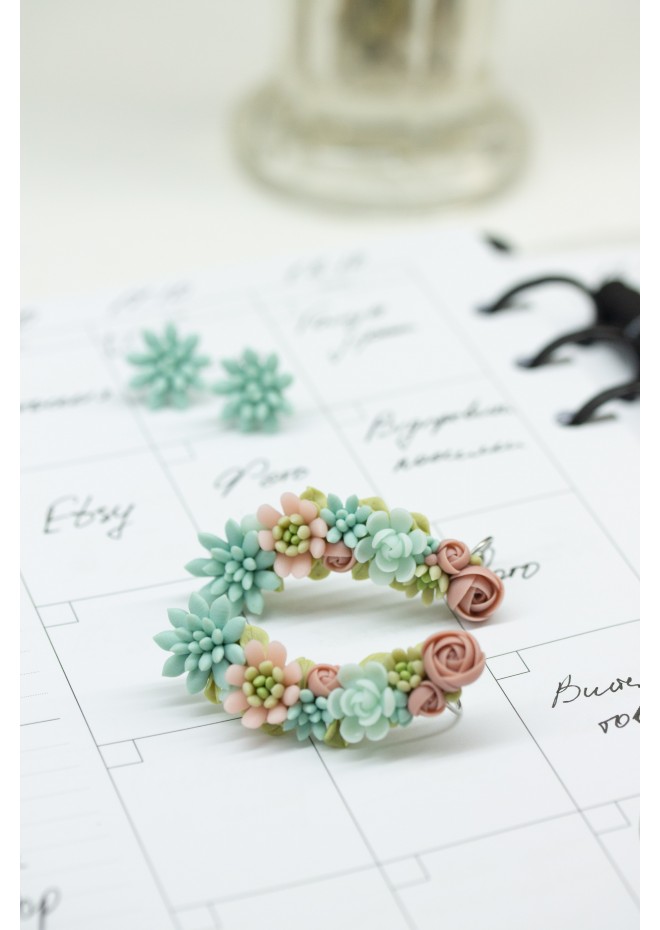 Succulent Echeveria Cuff earrings Grey Blue Purple Succulents dangle earrings, unique floral jewelry, design from EtenIren