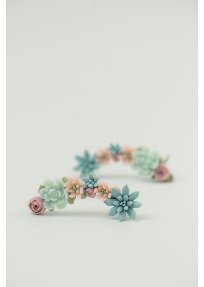 Succulent Echeveria Cuff earrings Grey Blue Purple Succulents dangle earrings, unique floral jewelry, design from EtenIren
