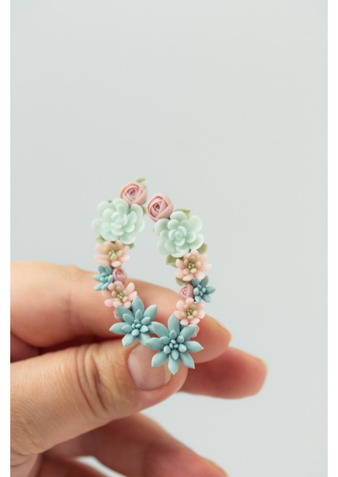 Succulent Echeveria Cuff earrings Grey Blue Purple Succulents dangle earrings, unique floral jewelry, design from EtenIren