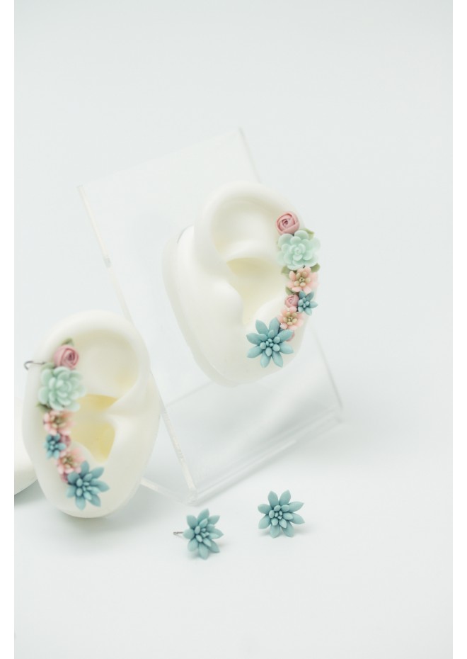 Succulent Echeveria Cuff earrings Grey Blue Purple Succulents dangle earrings, unique floral jewelry, design from EtenIren